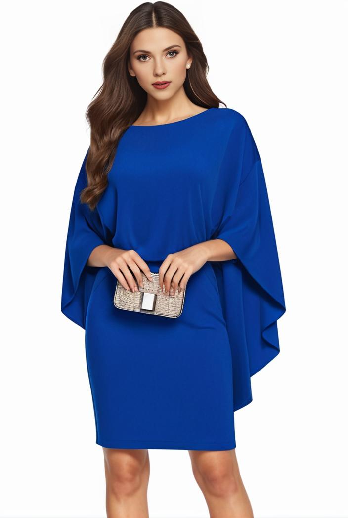 plus size solid round neck 3 4 sleeve cape midi dress women s plus elegant slight stretch cape midi dress 134353
