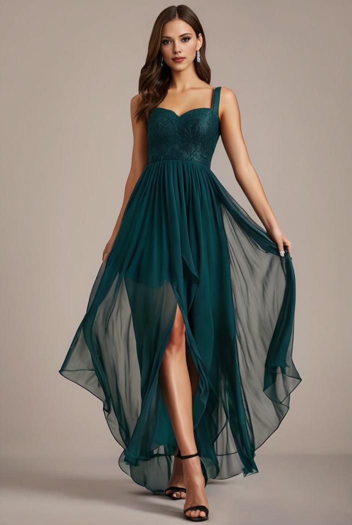 sequin bodice tulle high low evening dress with ribbon waist 136966