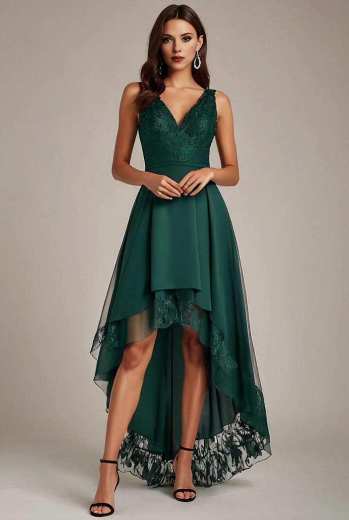 sequin bodice tulle high low evening dress with ribbon waist 137164