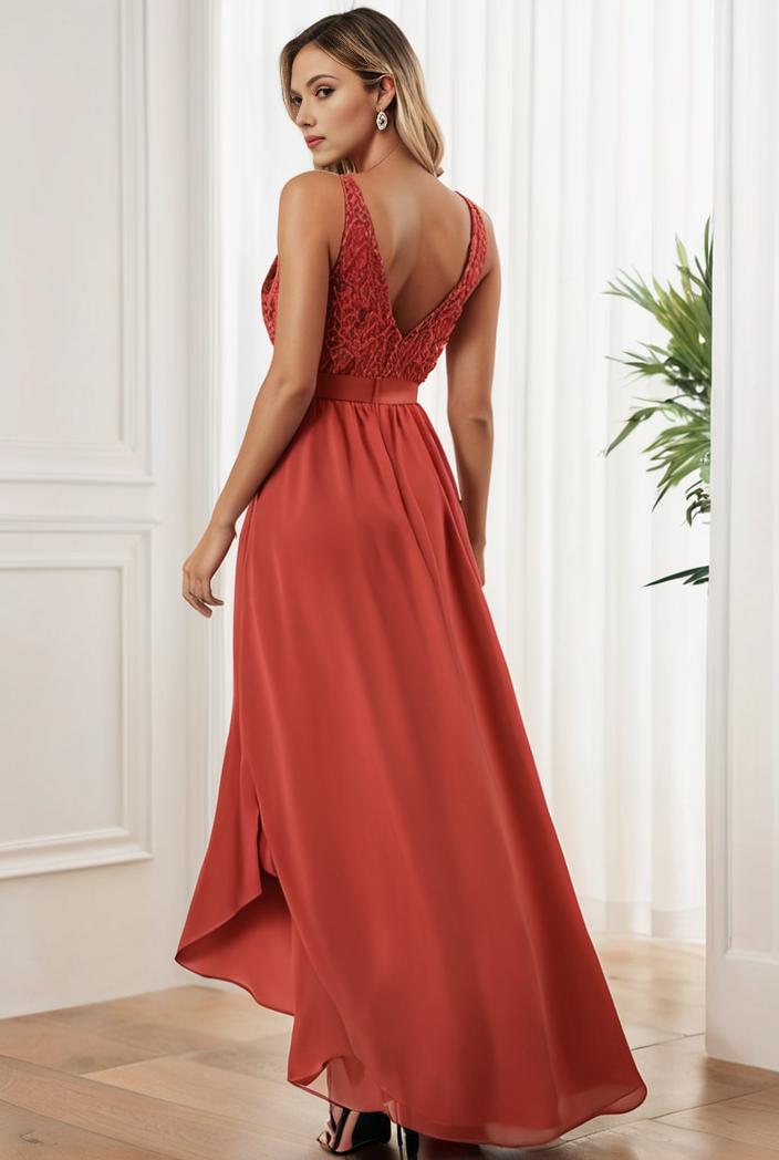 sleeveless v back tulle high low sequin appliques evening dresses 138861