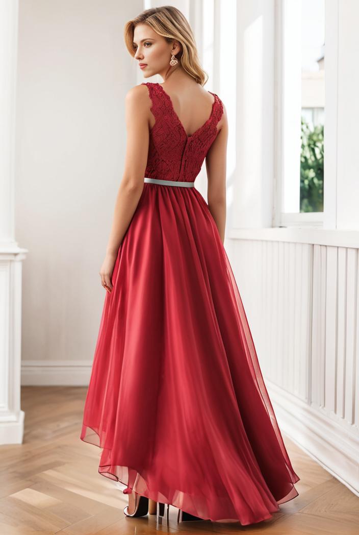 sleeveless v back tulle high low sequin appliques evening dresses 138866