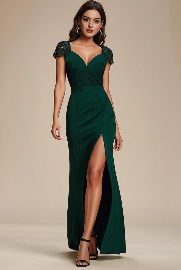 deep v neck sequin short sleeve high side front slit mother of the bride dress 113808