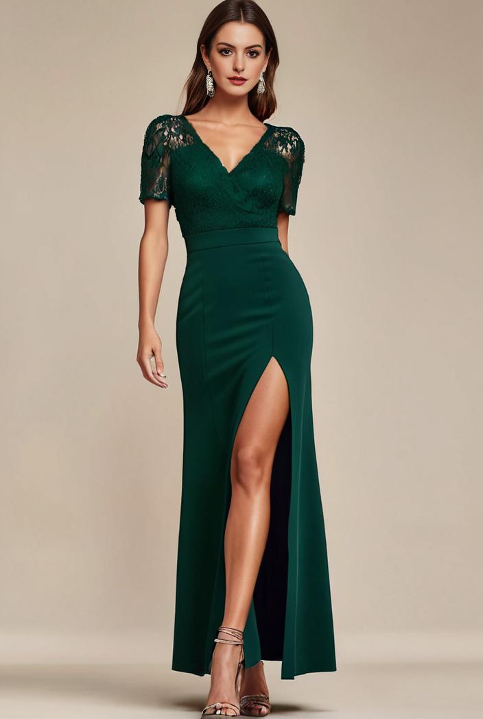 deep v neck sequin short sleeve high side front slit mother of the bride dress 113813