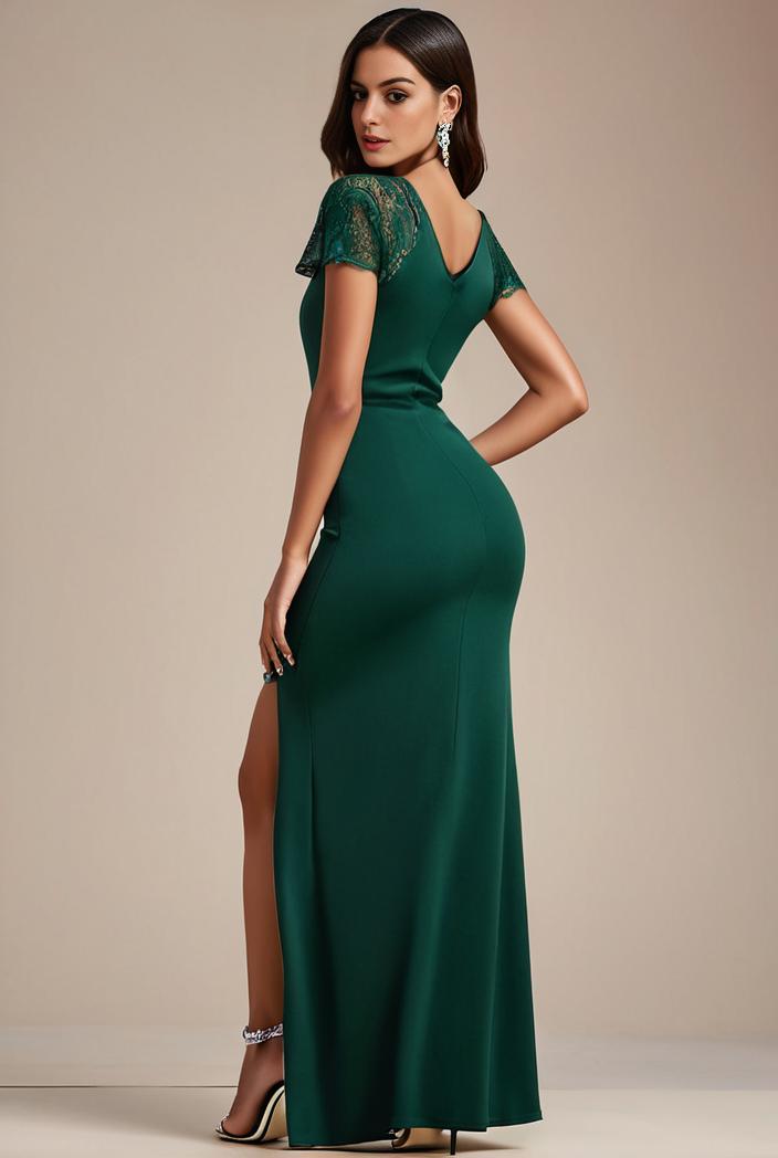 deep v neck sequin short sleeve high side front slit mother of the bride dress 113815