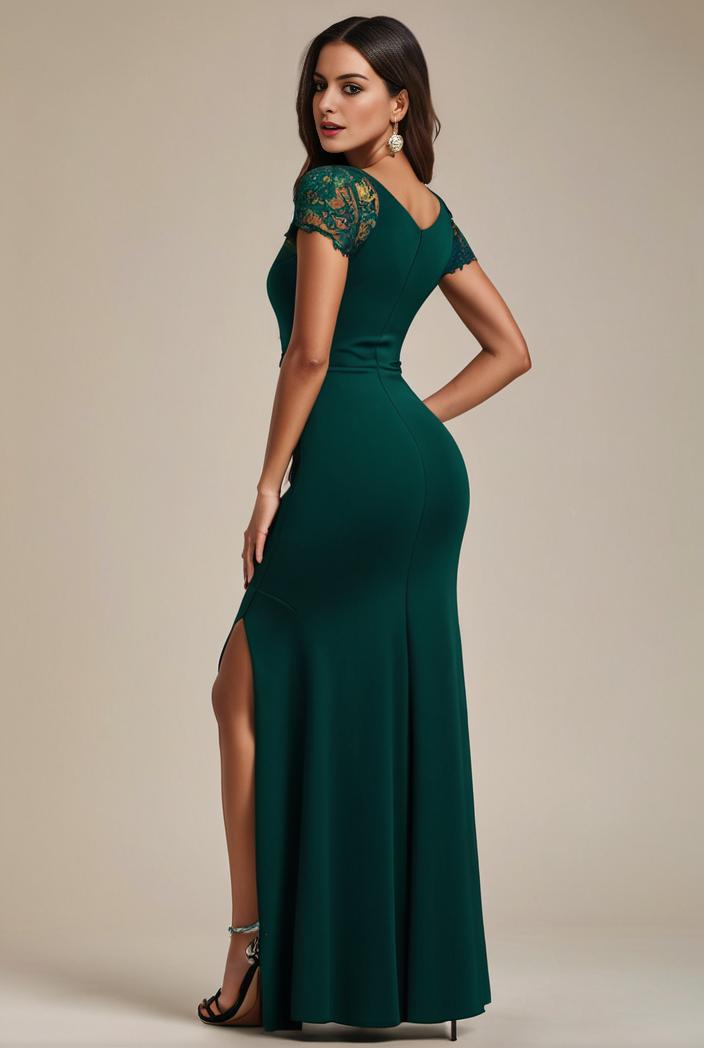 deep v neck sequin short sleeve high side front slit mother of the bride dress 113817