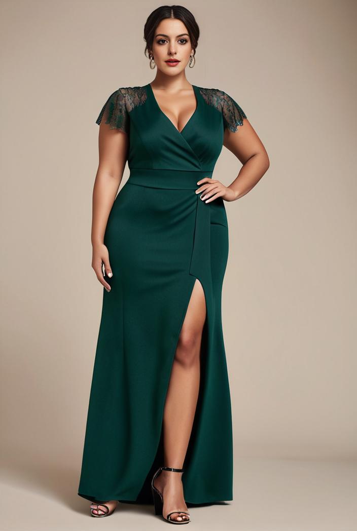 deep v neck sequin short sleeve high side front slit mother of the bride dress 113822