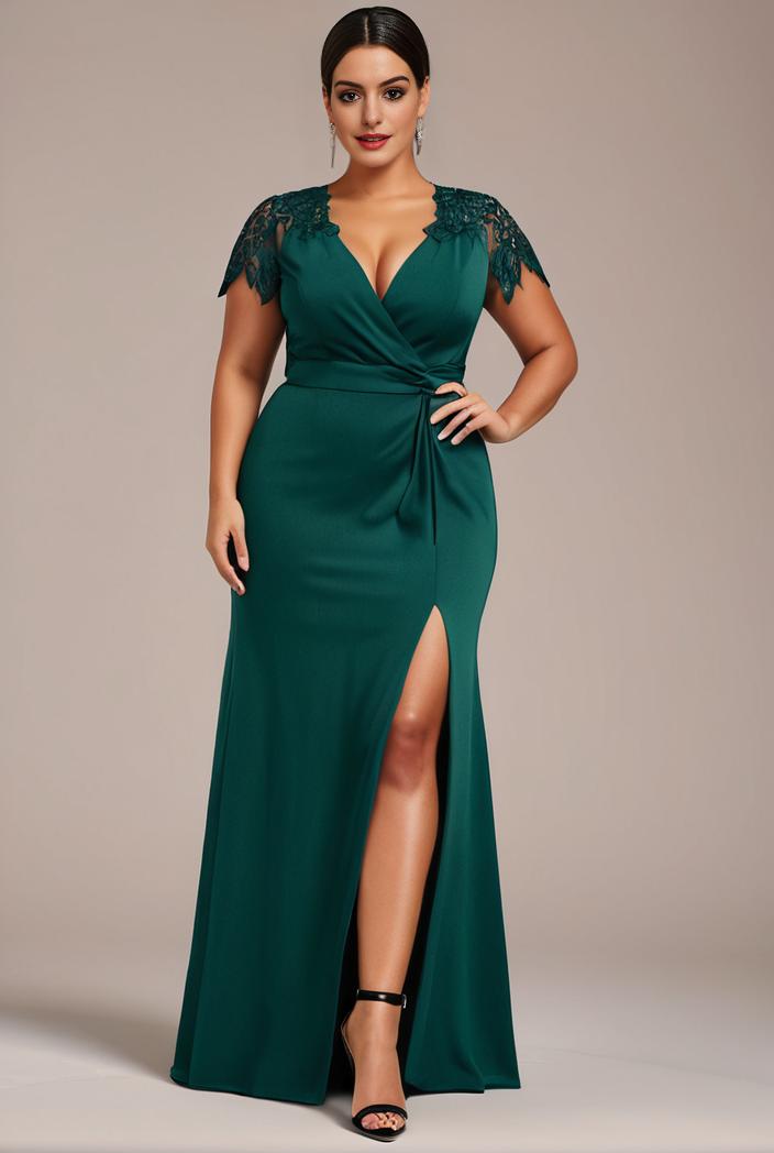 deep v neck sequin short sleeve high side front slit mother of the bride dress 113823