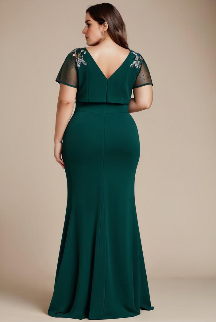 deep v neck sequin short sleeve high side front slit mother of the bride dress 113854