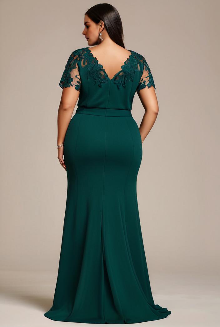 deep v neck sequin short sleeve high side front slit mother of the bride dress 113856
