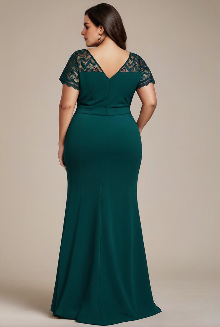 deep v neck sequin short sleeve high side front slit mother of the bride dress 113857