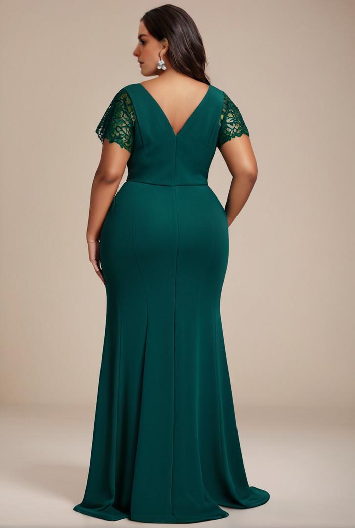 deep v neck sequin short sleeve high side front slit mother of the bride dress 113858