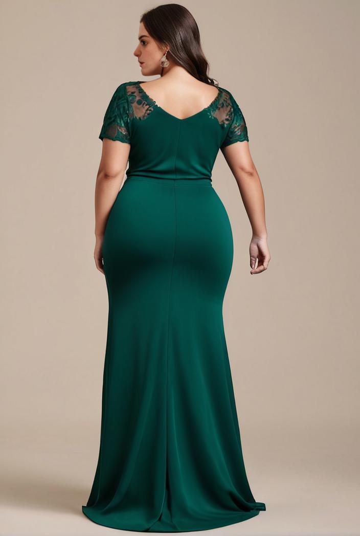 deep v neck sequin short sleeve high side front slit mother of the bride dress 113859