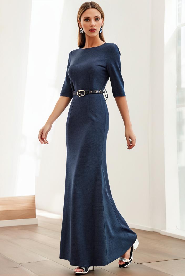 3 4 sleeve bodycon plunging back sequin evening dress 143098