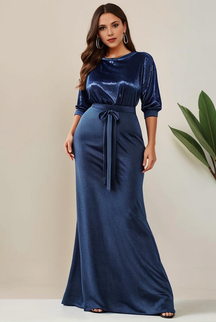 3 4 sleeve bodycon plunging back sequin evening dress 143102