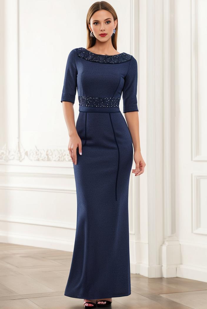 3 4 sleeve bodycon plunging back sequin evening dress 143124