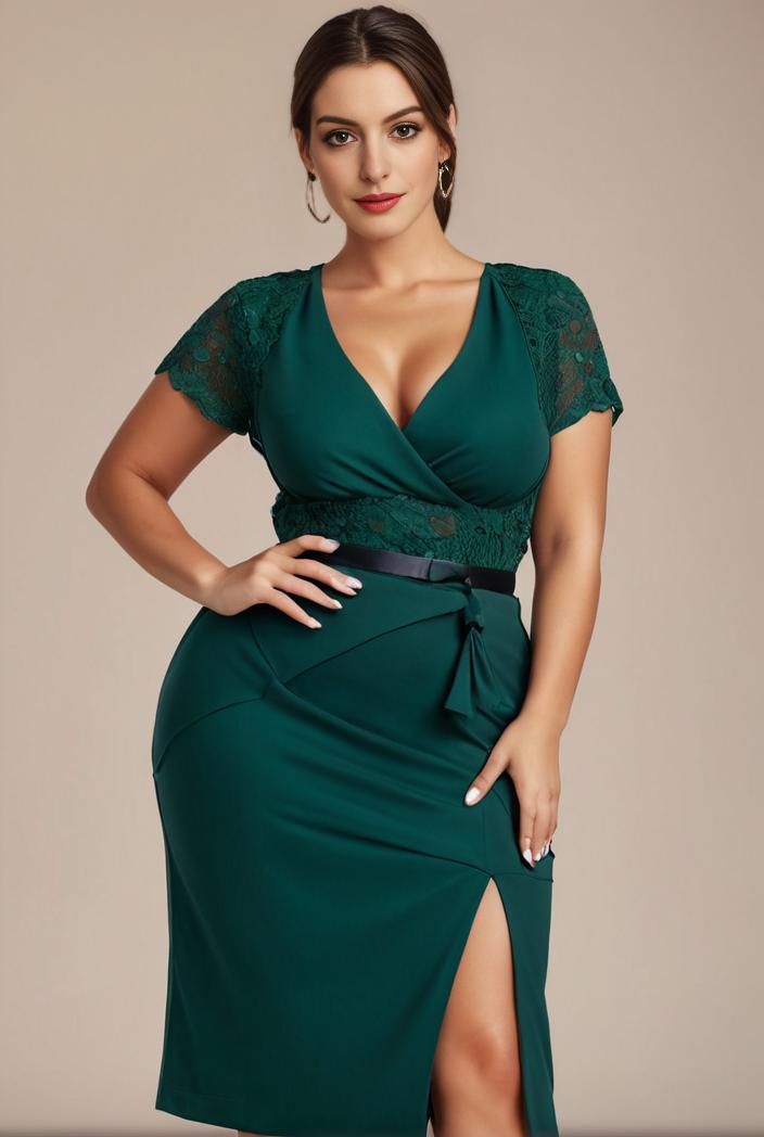 deep v neck sequin short sleeve high side front slit mother of the bride dress 113866
