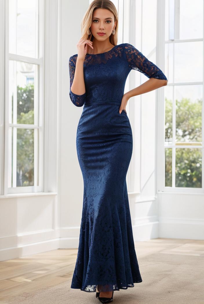 3 4 sleeve bodycon plunging back sequin evening dress 143135