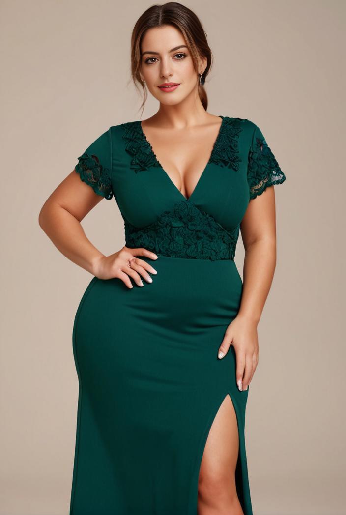 deep v neck sequin short sleeve high side front slit mother of the bride dress 113867