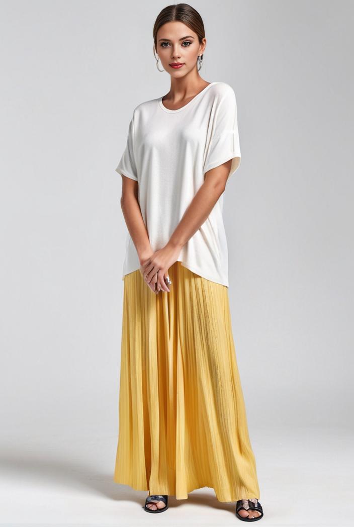 pleated high waist commuting temperament maxi dress 115847