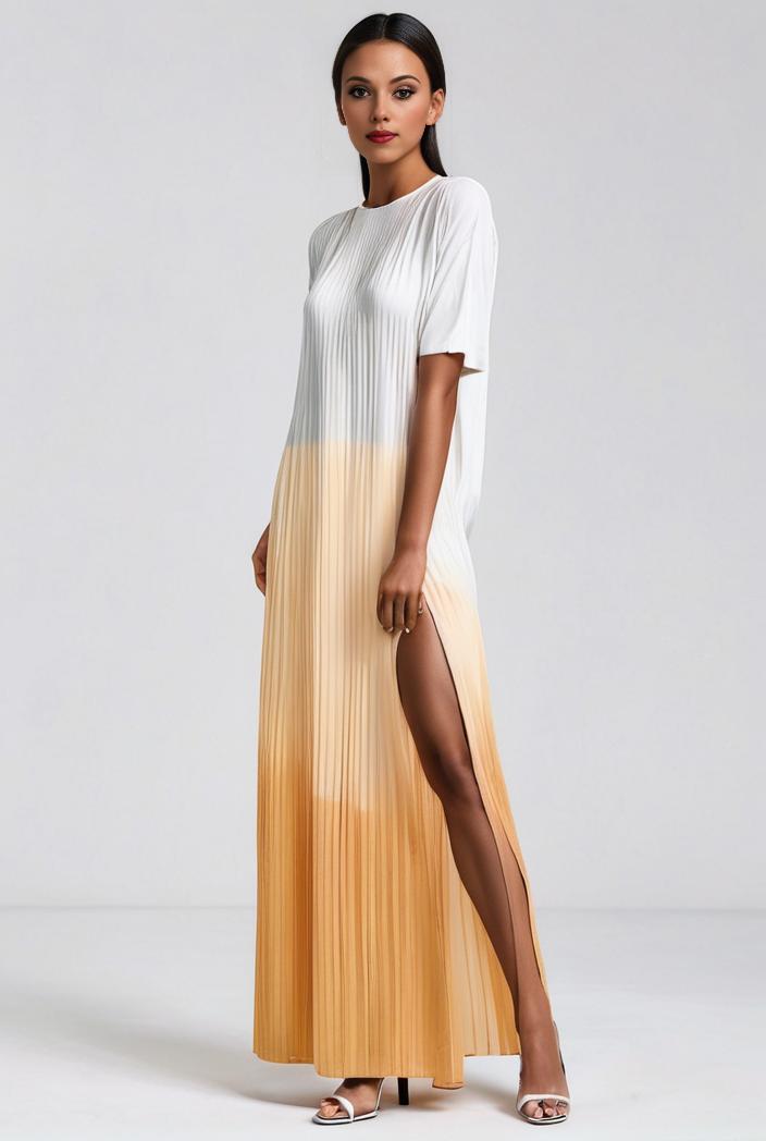 pleated high waist commuting temperament maxi dress 115852