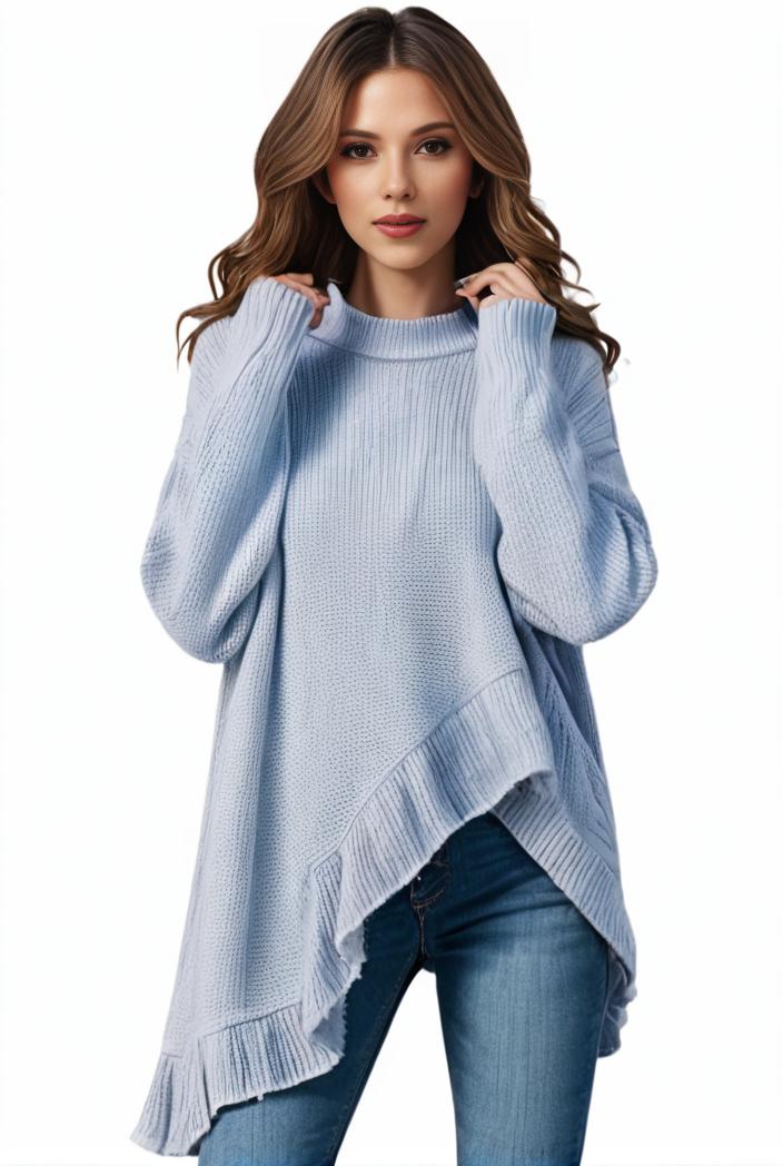 plus size casual sweater women s plus solid tassel trim long sleeve cowl neck high stretch jumper 116860
