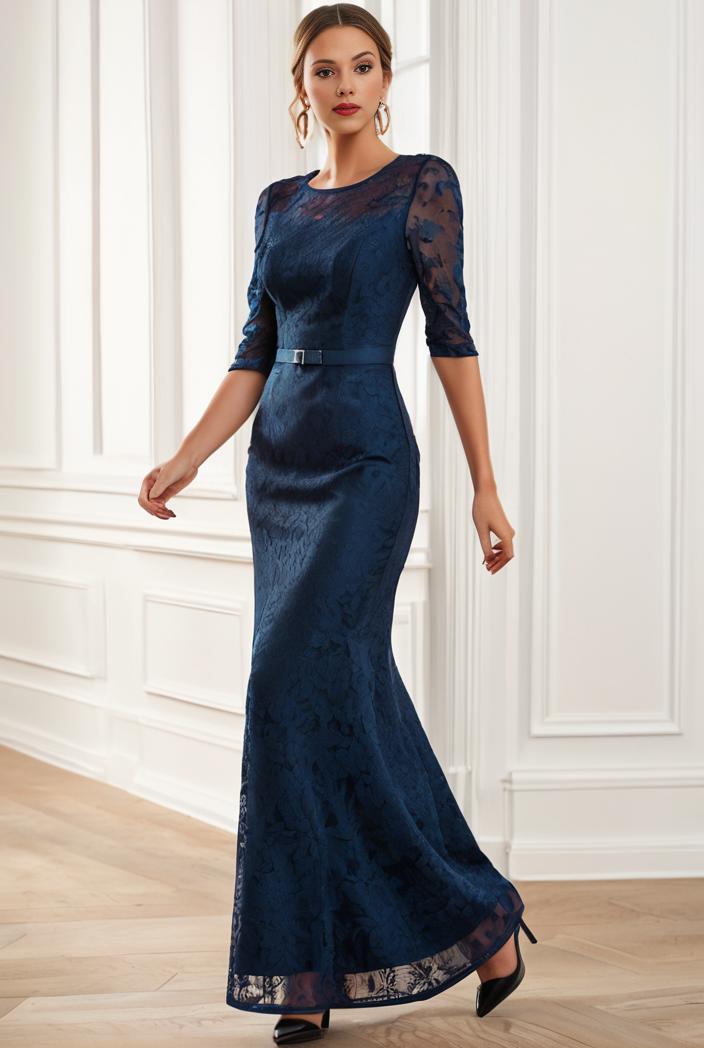 3 4 sleeve bodycon plunging back sequin evening dress 127410