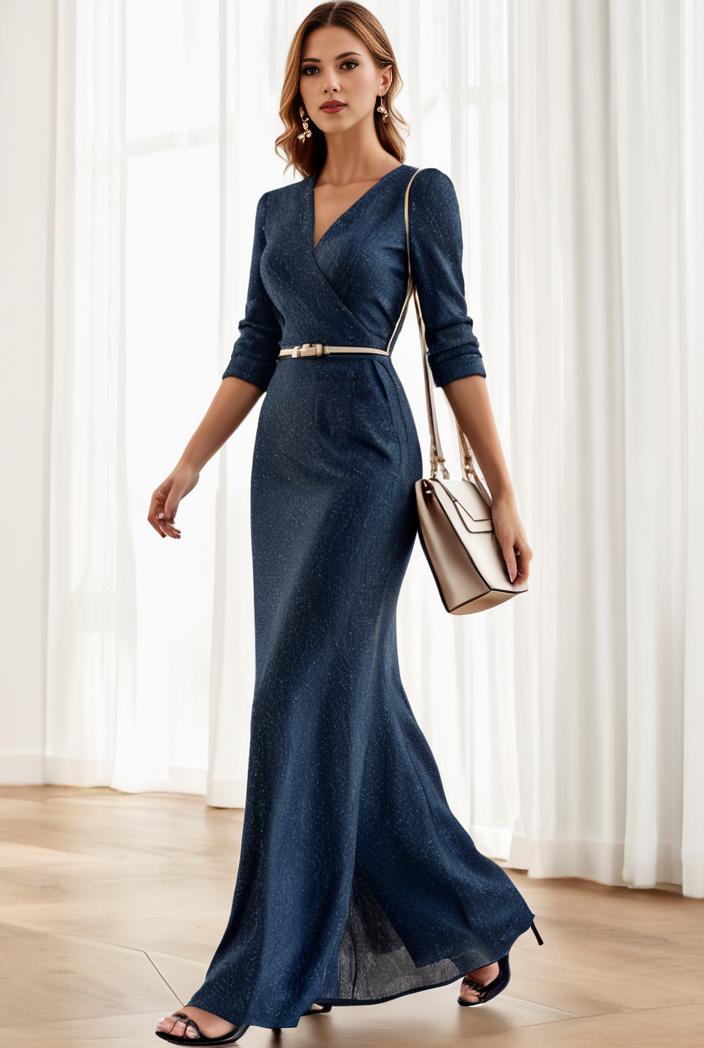 3 4 sleeve bodycon plunging back sequin evening dress 127412