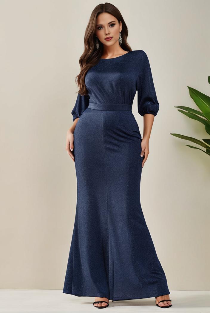 3 4 sleeve bodycon plunging back sequin evening dress 127417