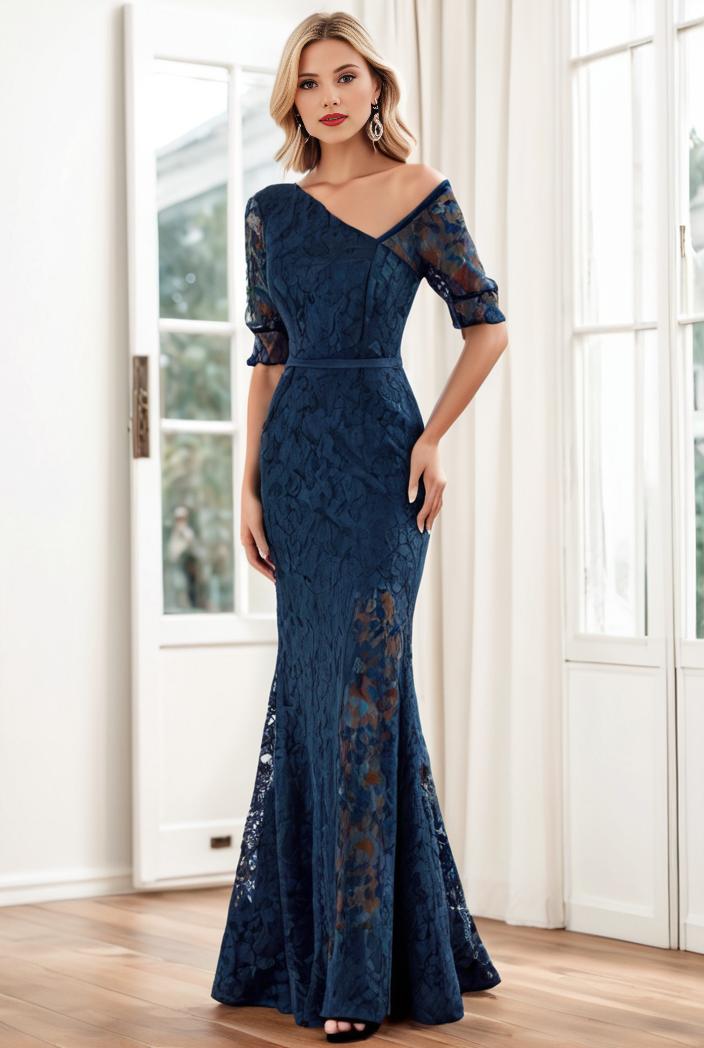 3 4 sleeve bodycon plunging back sequin evening dress 127421