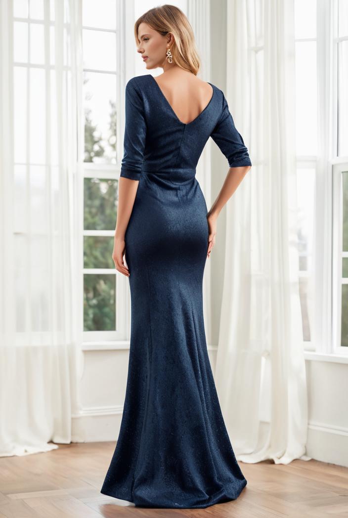 3 4 sleeve bodycon plunging back sequin evening dress 127426