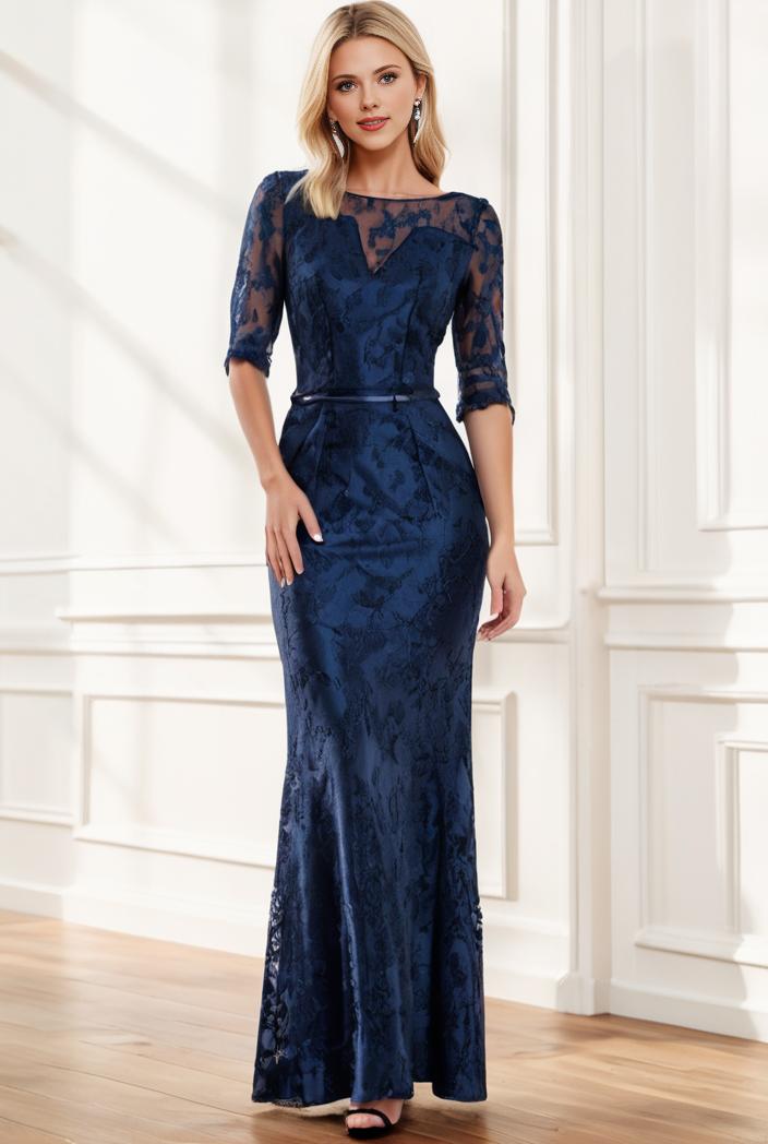 3 4 sleeve bodycon plunging back sequin evening dress 127429