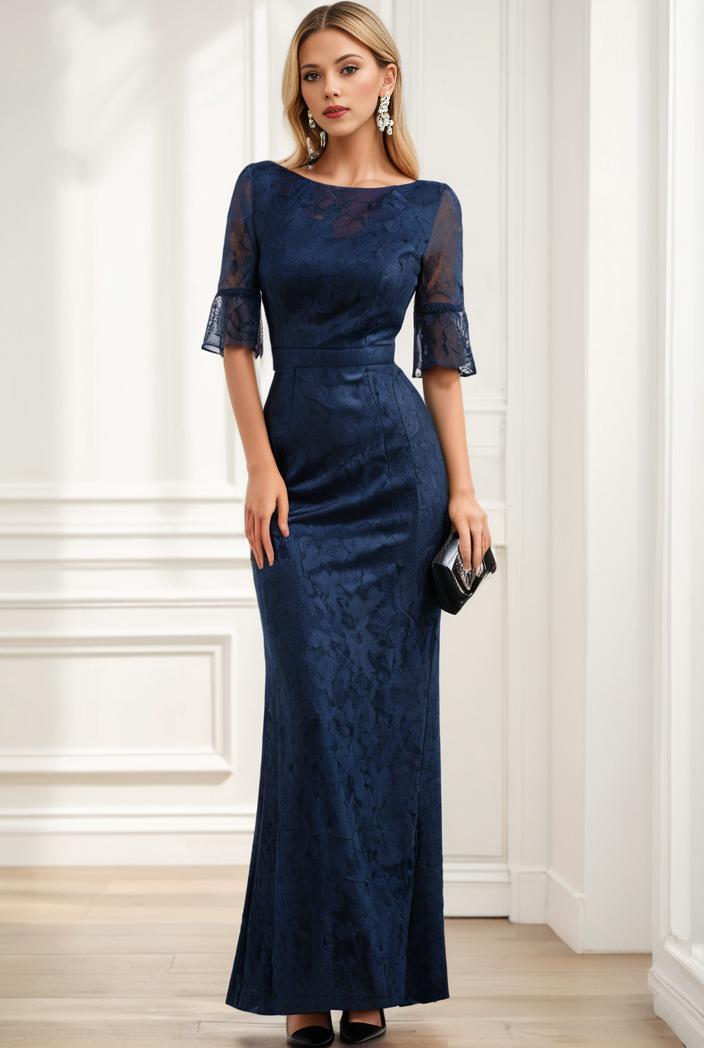3 4 sleeve bodycon plunging back sequin evening dress 127434