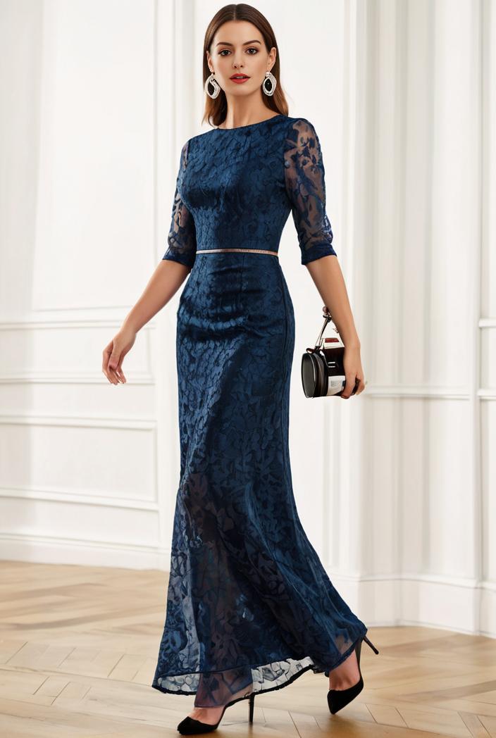 3 4 sleeve bodycon plunging back sequin evening dress 139458