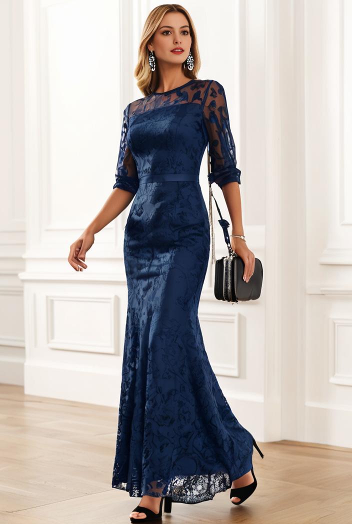 3 4 sleeve bodycon plunging back sequin evening dress 139459