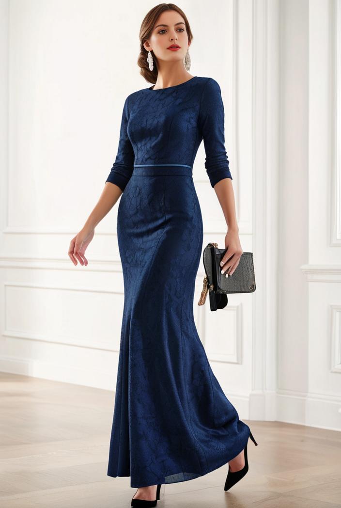 3 4 sleeve bodycon plunging back sequin evening dress 139460