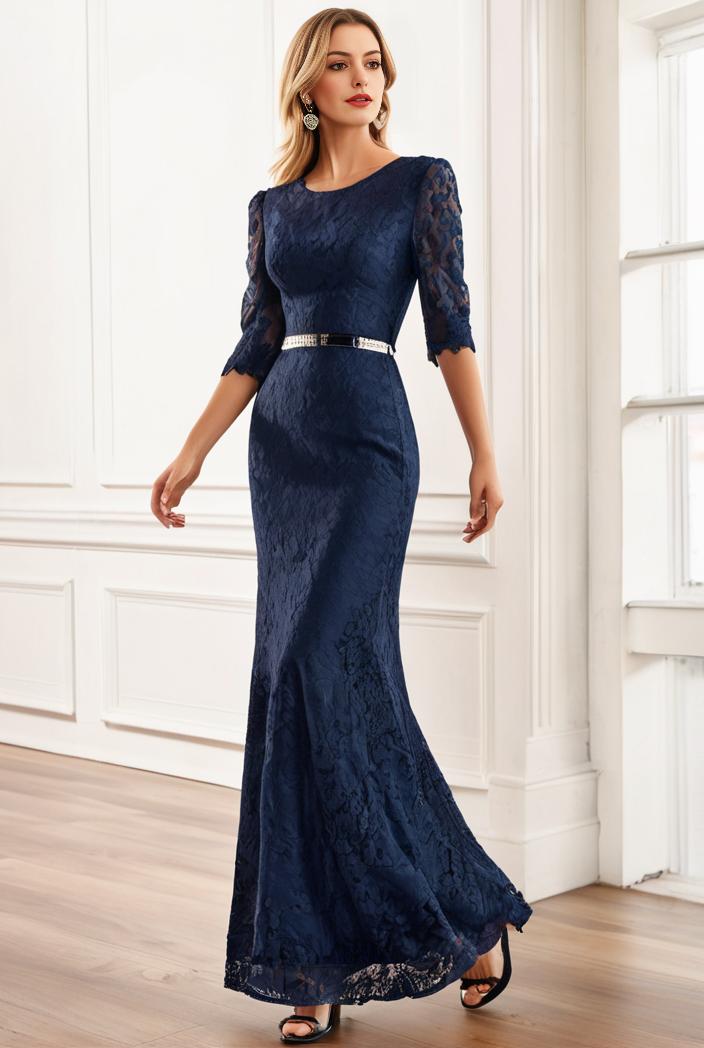 3 4 sleeve bodycon plunging back sequin evening dress 139464
