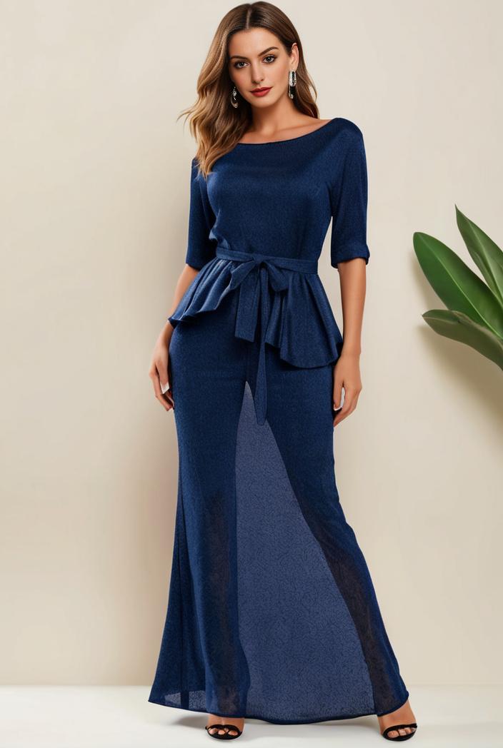 3 4 sleeve bodycon plunging back sequin evening dress 139467