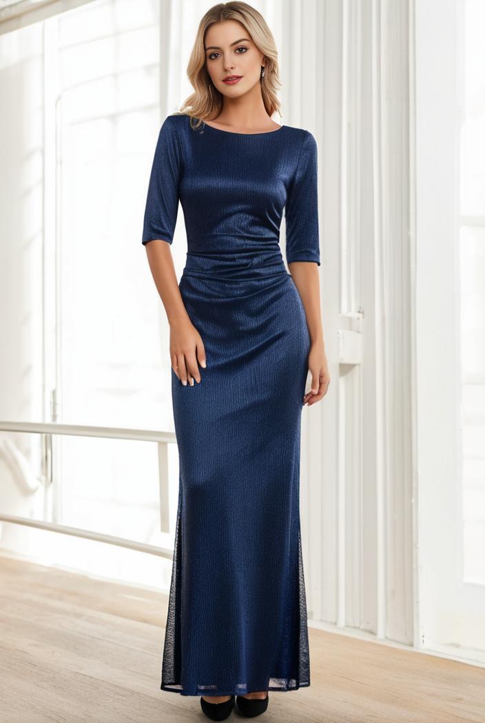 3 4 sleeve bodycon plunging back sequin evening dress 139481