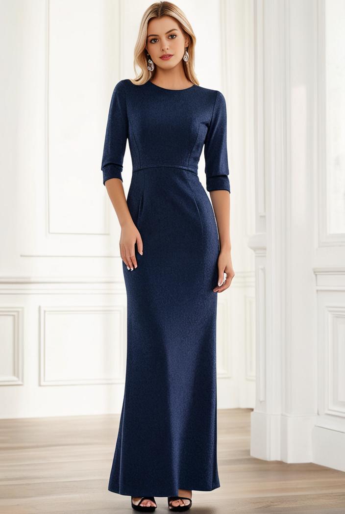 3 4 sleeve bodycon plunging back sequin evening dress 139484