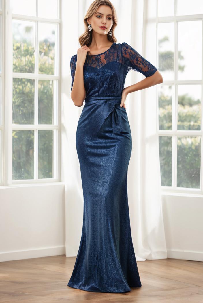 3 4 sleeve bodycon plunging back sequin evening dress 139495