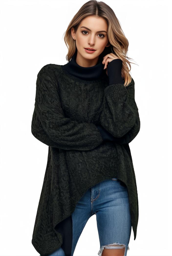 plus size casual sweater women s plus solid tassel trim long sleeve cowl neck high stretch jumper 147661