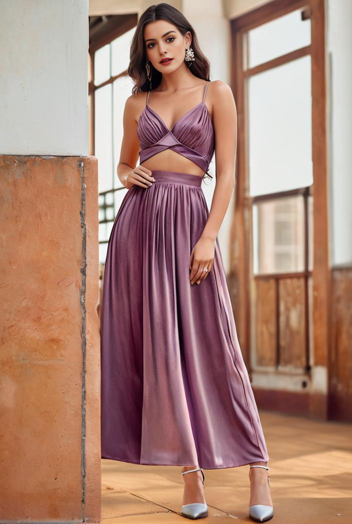 spaghetti strap 2 in 1 sheer evening dress 105069