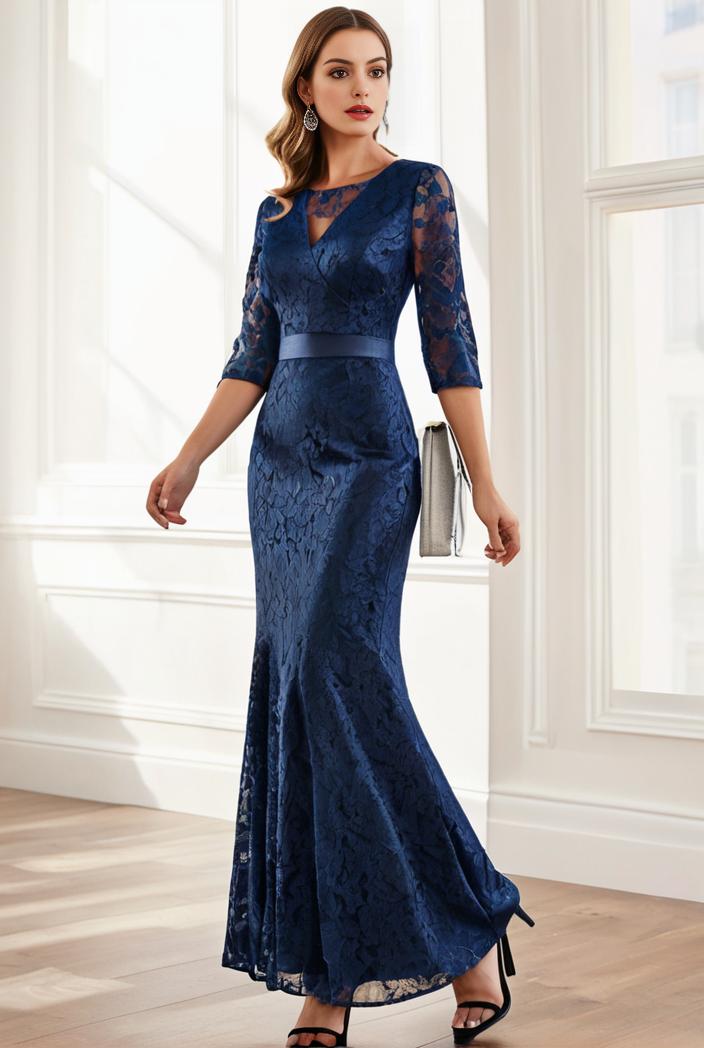 3 4 sleeve bodycon plunging back sequin evening dress 118732