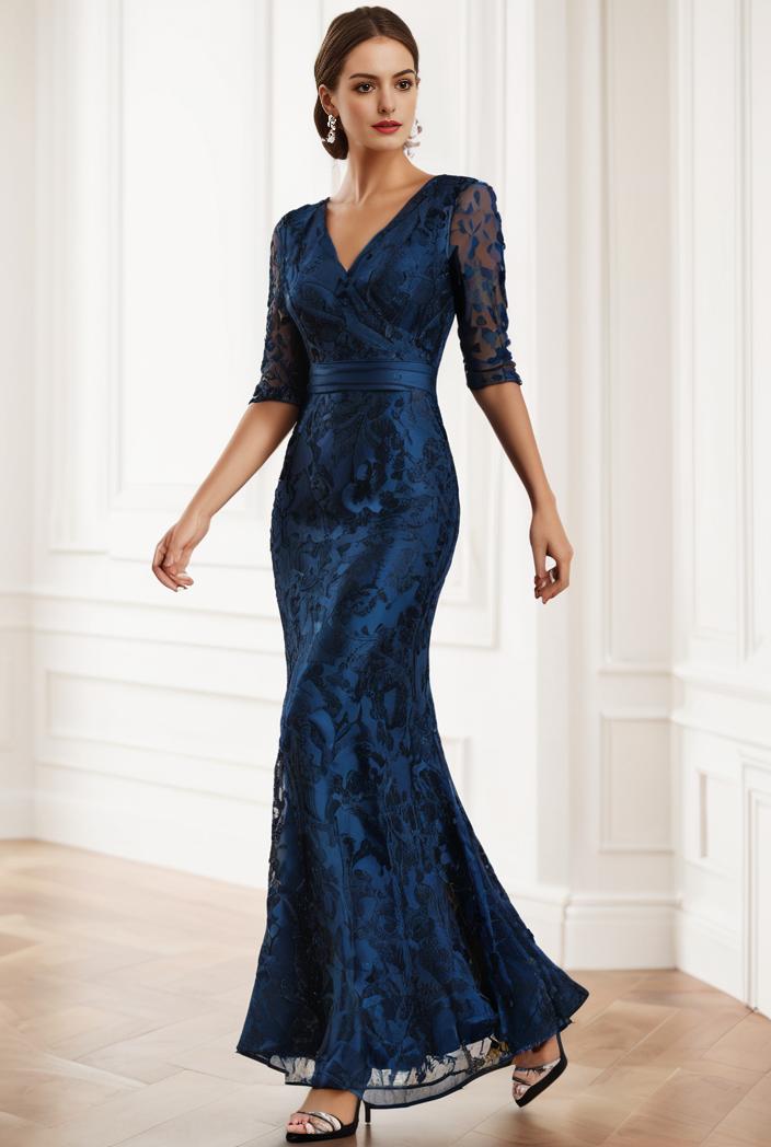 3 4 sleeve bodycon plunging back sequin evening dress 118736