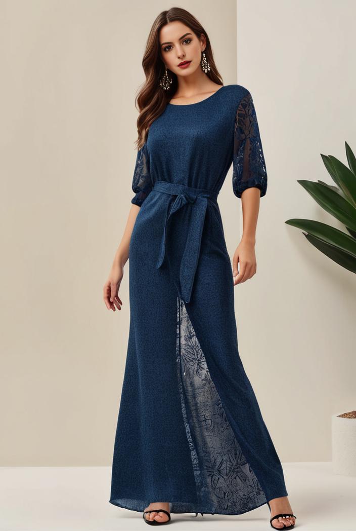 3 4 sleeve bodycon plunging back sequin evening dress 118739