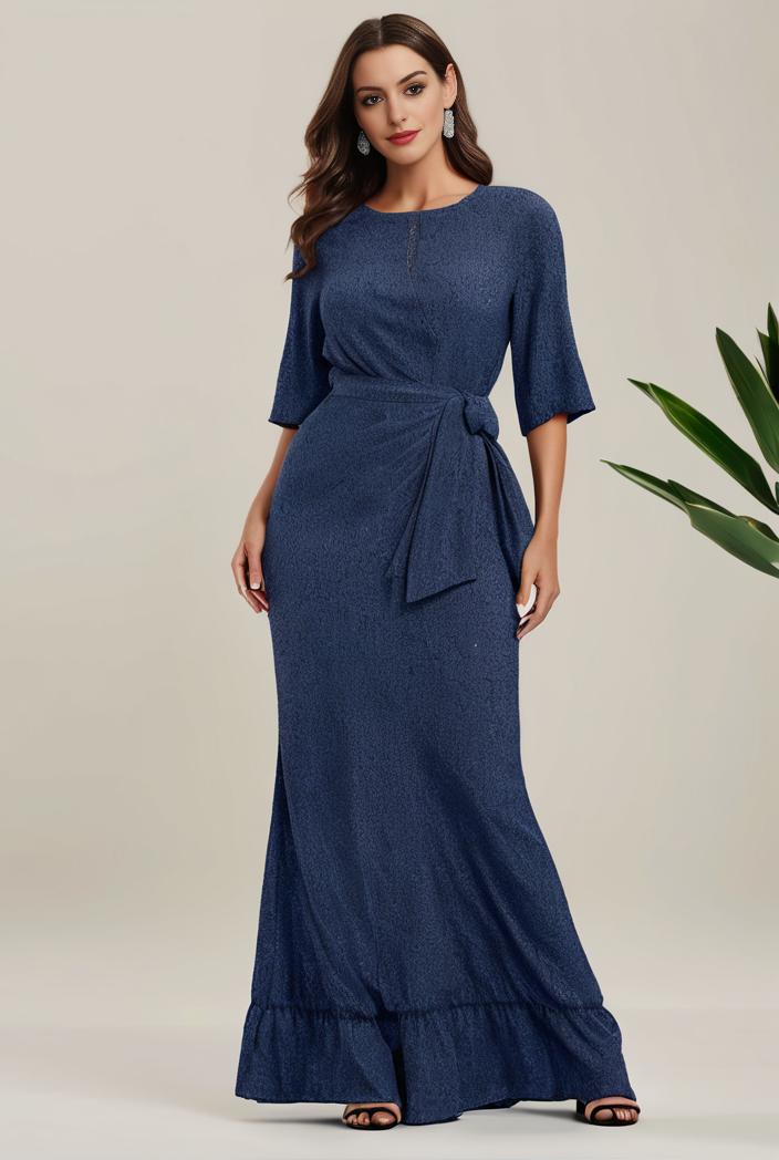 3 4 sleeve bodycon plunging back sequin evening dress 118740