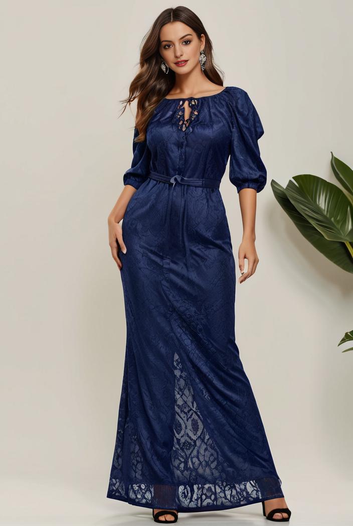 3 4 sleeve bodycon plunging back sequin evening dress 118741
