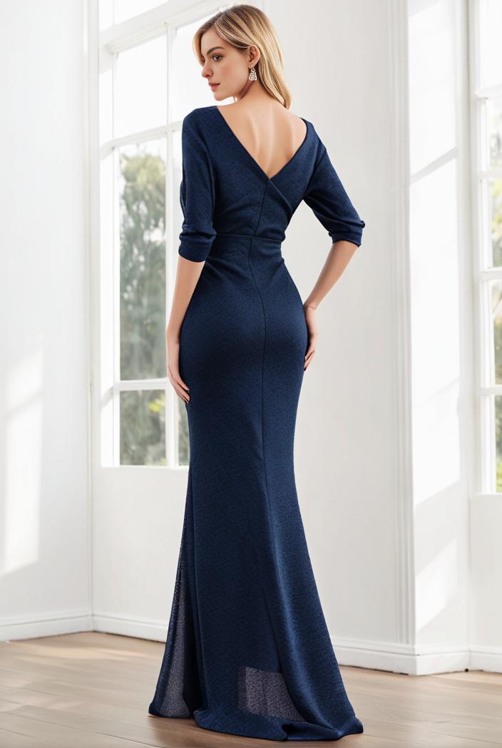 3 4 sleeve bodycon plunging back sequin evening dress 118746