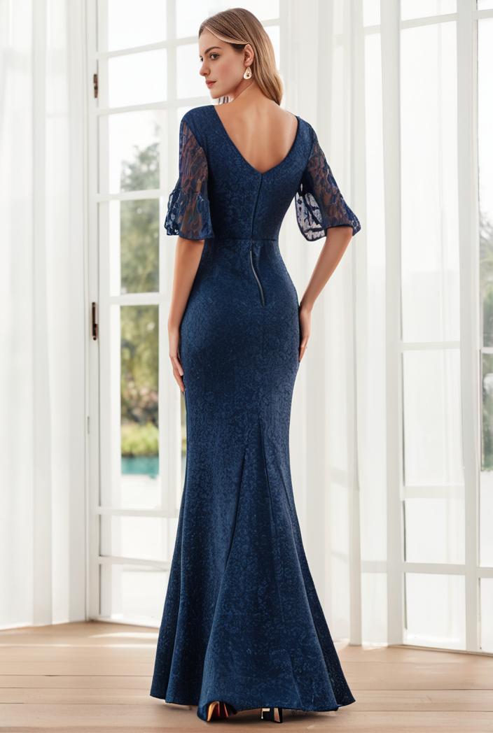 3 4 sleeve bodycon plunging back sequin evening dress 118747