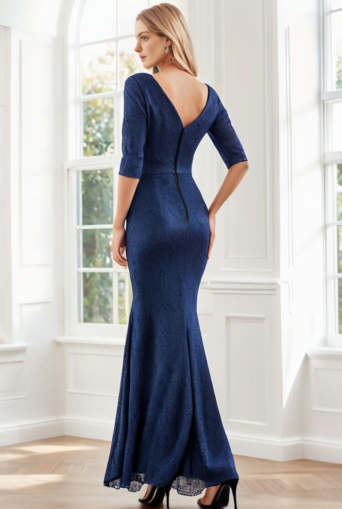 3 4 sleeve bodycon plunging back sequin evening dress 118748